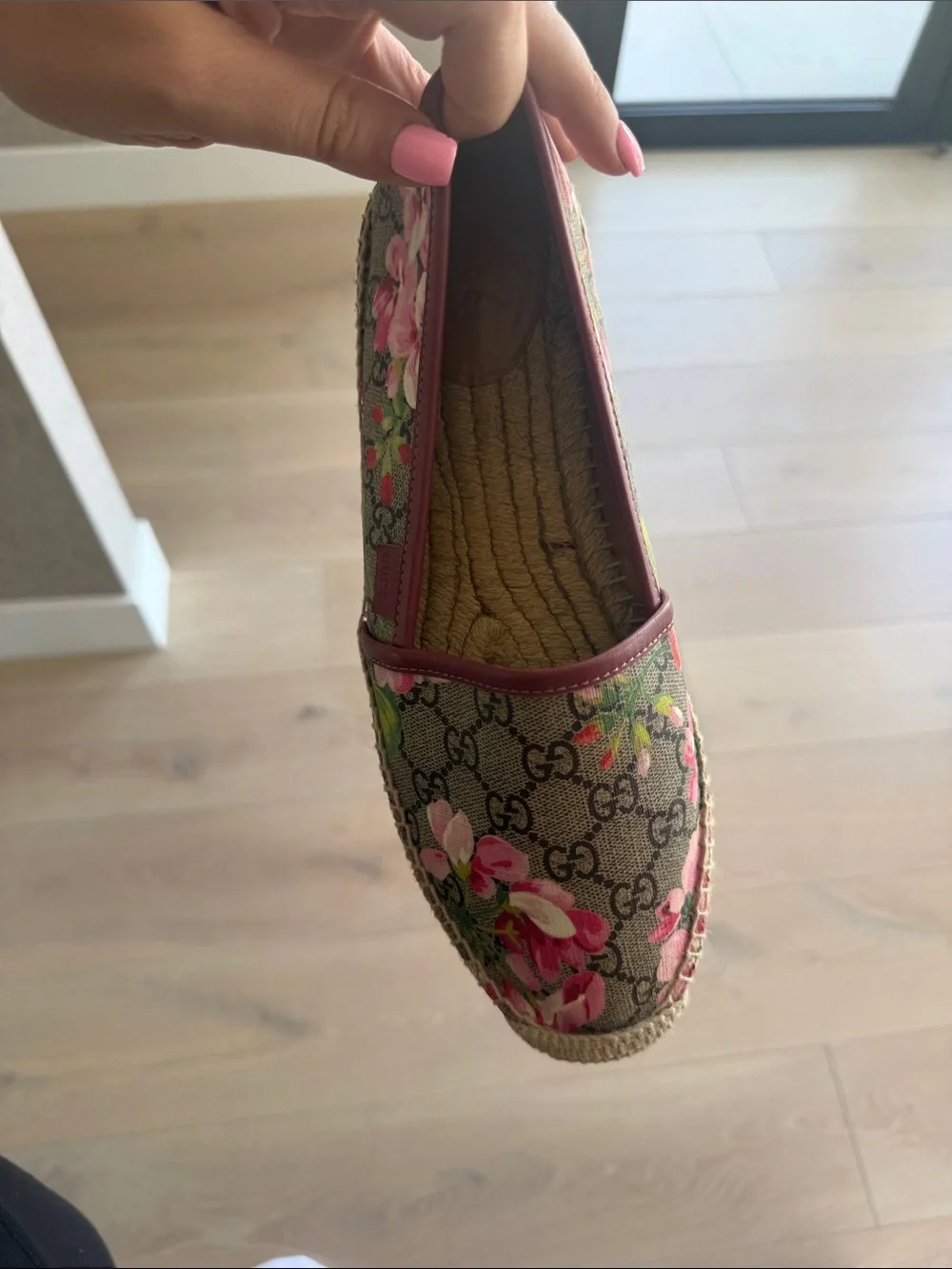 Gucci GG Canvas Floral Espadrilles with Pink Trim